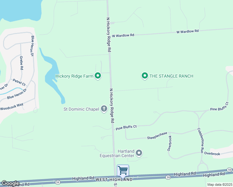 map of restaurants, bars, coffee shops, grocery stores, and more near 826 North Hickory Ridge Road in Highland Charter Township
