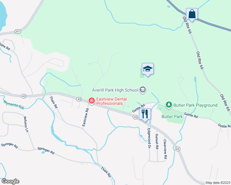 map of restaurants, bars, coffee shops, grocery stores, and more near 22 Bon Acre Way in Averill Park