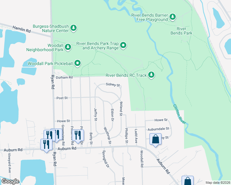 map of restaurants, bars, coffee shops, grocery stores, and more near 47732 Roland Street in Macomb County