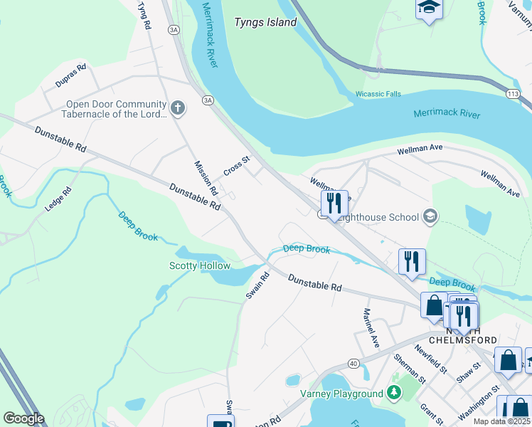 map of restaurants, bars, coffee shops, grocery stores, and more near 35 Dunshire Drive in Chelmsford