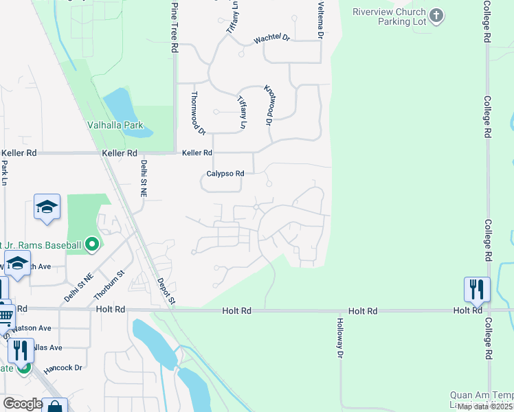 map of restaurants, bars, coffee shops, grocery stores, and more near 2160 Twilight Pass in Delhi charter Township