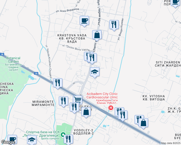 map of restaurants, bars, coffee shops, grocery stores, and more near 117 bulevard "Cherni vrah" in Sofia