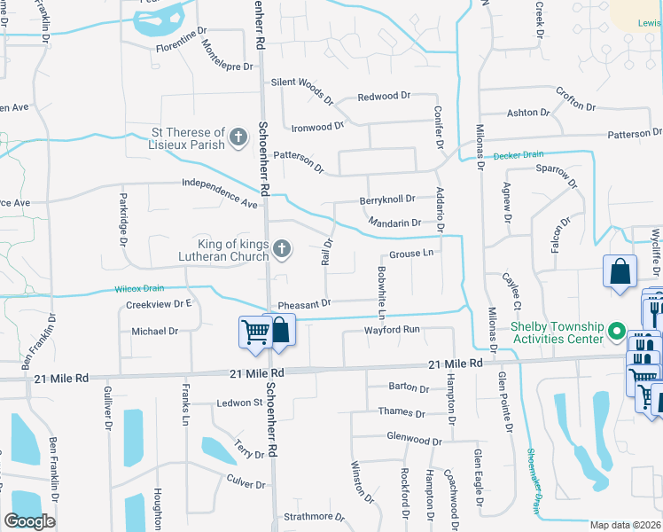 map of restaurants, bars, coffee shops, grocery stores, and more near 13865 Quill Drive in Macomb County