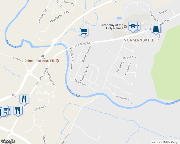 map of restaurants, bars, coffee shops, grocery stores, and more near 11 Tioga Terrace in Albany