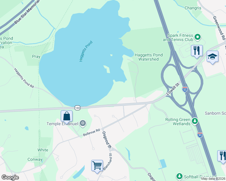 map of restaurants, bars, coffee shops, grocery stores, and more near 14 Geneva Road in Andover