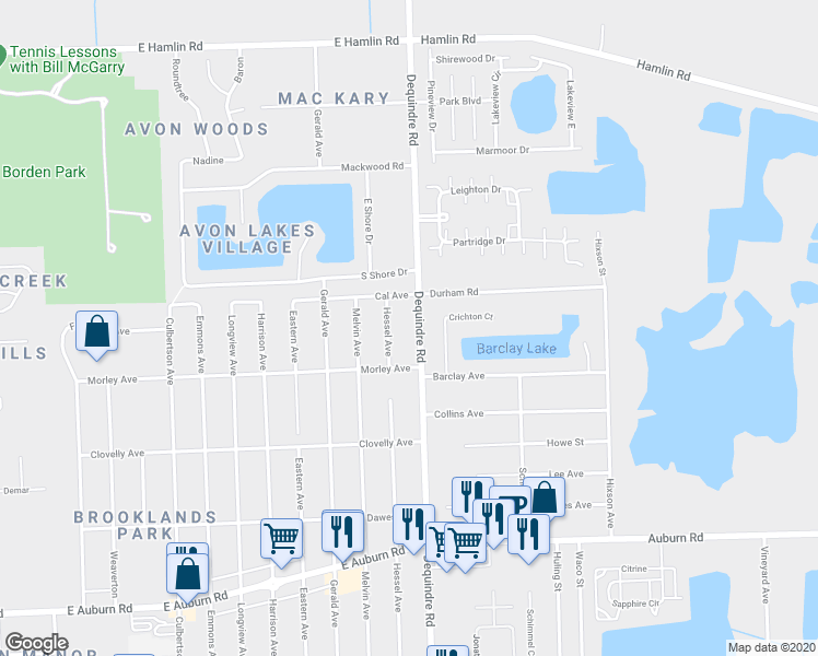 map of restaurants, bars, coffee shops, grocery stores, and more near 47855 Dequindre Road in Rochester Hills
