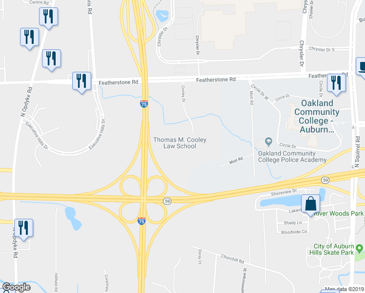 map of restaurants, bars, coffee shops, grocery stores, and more near 2630 Featherstone Road in Auburn Hills