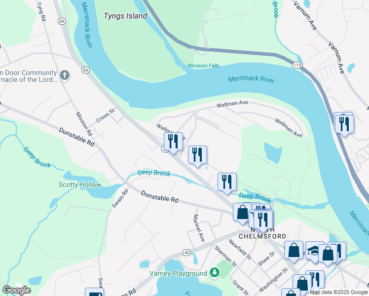 map of restaurants, bars, coffee shops, grocery stores, and more near 858 Wellman Avenue in Chelmsford