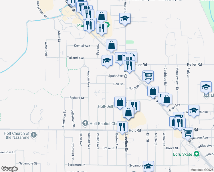 map of restaurants, bars, coffee shops, grocery stores, and more near 4573 Don Street in Delhi charter Township