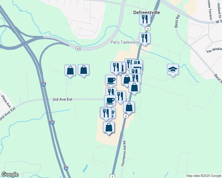 map of restaurants, bars, coffee shops, grocery stores, and more near 625 3rd Avenue in Rensselaer