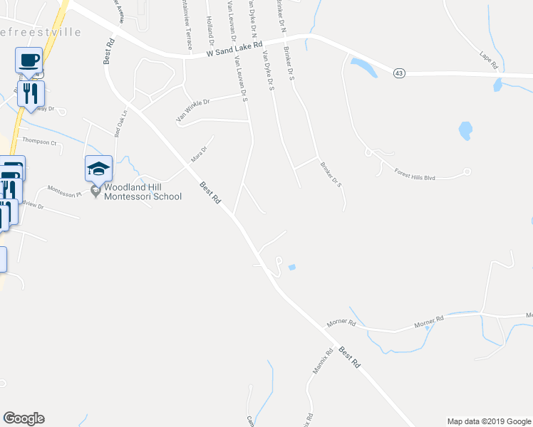 map of restaurants, bars, coffee shops, grocery stores, and more near 30 Van Leuven Drive East in Rensselaer