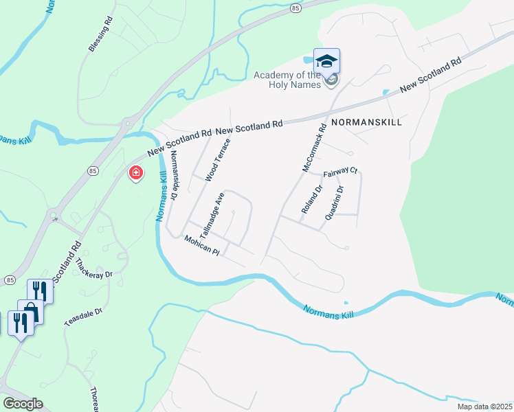 map of restaurants, bars, coffee shops, grocery stores, and more near 113 Tallmadge Avenue in Albany