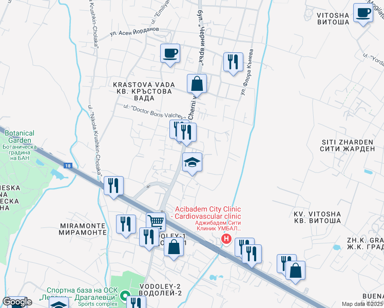 map of restaurants, bars, coffee shops, grocery stores, and more near 117 bulevard "Cherni vrah" in Sofia