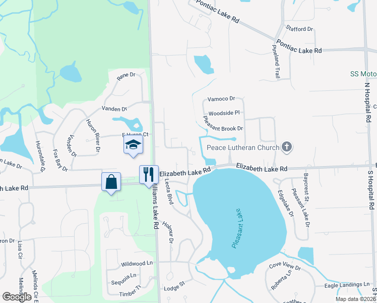 map of restaurants, bars, coffee shops, grocery stores, and more near 30 Panama Drive in Waterford Township