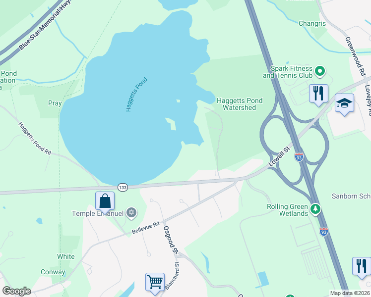 map of restaurants, bars, coffee shops, grocery stores, and more near 14 Geneva Road in Andover