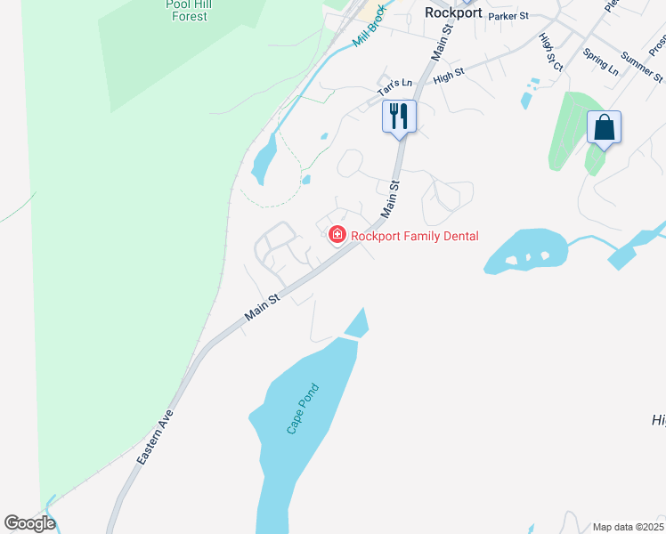 map of restaurants, bars, coffee shops, grocery stores, and more near 227 Main Street in Rockport