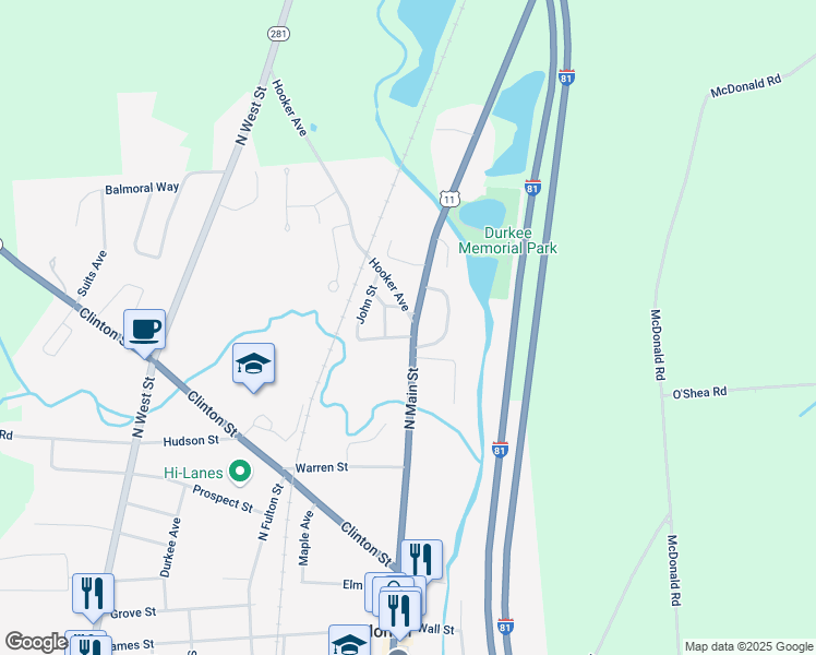 map of restaurants, bars, coffee shops, grocery stores, and more near 102 North Main Street in Homer