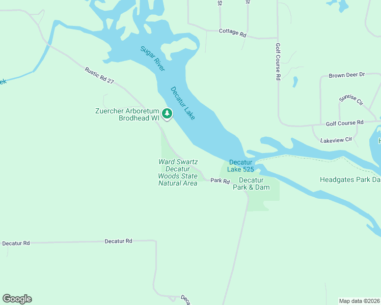 map of restaurants, bars, coffee shops, grocery stores, and more near N3844 Park Road in Brodhead