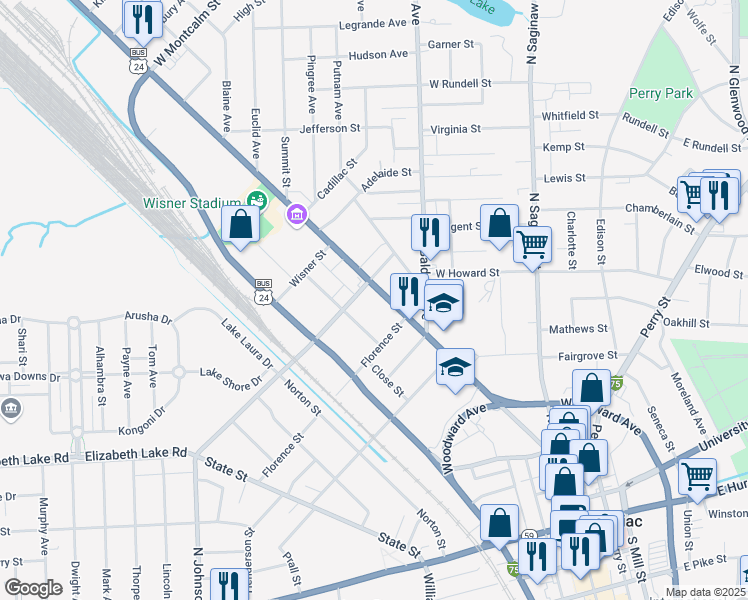 map of restaurants, bars, coffee shops, grocery stores, and more near 298 Cesar E Chavez Avenue in Pontiac