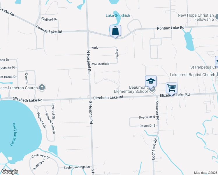 map of restaurants, bars, coffee shops, grocery stores, and more near 6851 Tangle Wood in Waterford Township