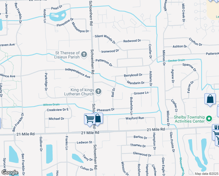 map of restaurants, bars, coffee shops, grocery stores, and more near 13775 Greenville Drive in Macomb County