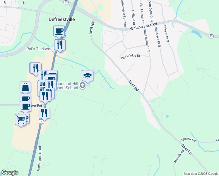 map of restaurants, bars, coffee shops, grocery stores, and more near 22 Miller Road in Rensselaer