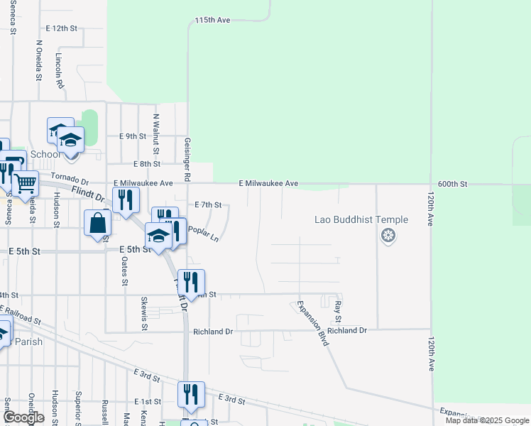 map of restaurants, bars, coffee shops, grocery stores, and more near 6005 Redwood Drive in Storm Lake