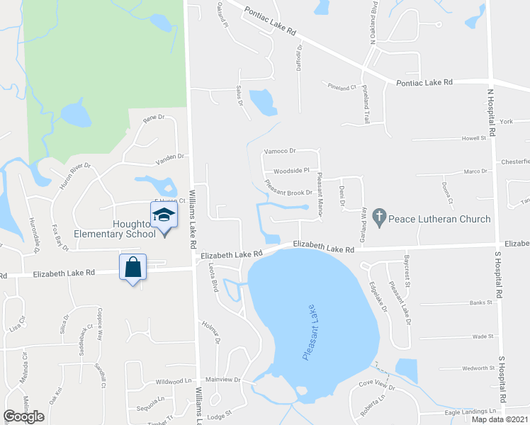 map of restaurants, bars, coffee shops, grocery stores, and more near 7794 Pleasant Manor Drive in Waterford Township