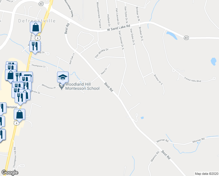 map of restaurants, bars, coffee shops, grocery stores, and more near 1639 Best Road in Rensselaer