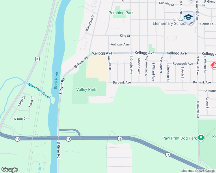 map of restaurants, bars, coffee shops, grocery stores, and more near 2304 Garden Drive in Janesville