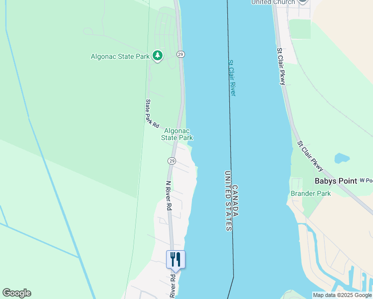 map of restaurants, bars, coffee shops, grocery stores, and more near 9245 North River Road in Marine City