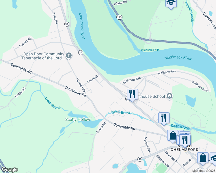 map of restaurants, bars, coffee shops, grocery stores, and more near 138 Tyngsboro Road in Chelmsford