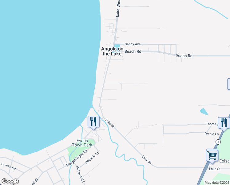 map of restaurants, bars, coffee shops, grocery stores, and more near 651 Albeeville Avenue in Angola