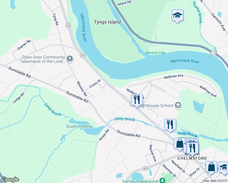 map of restaurants, bars, coffee shops, grocery stores, and more near 916 Wellman Avenue in Chelmsford