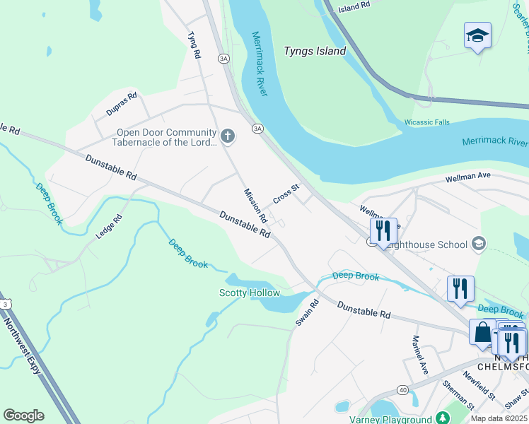 map of restaurants, bars, coffee shops, grocery stores, and more near 15 Cross Street in Chelmsford