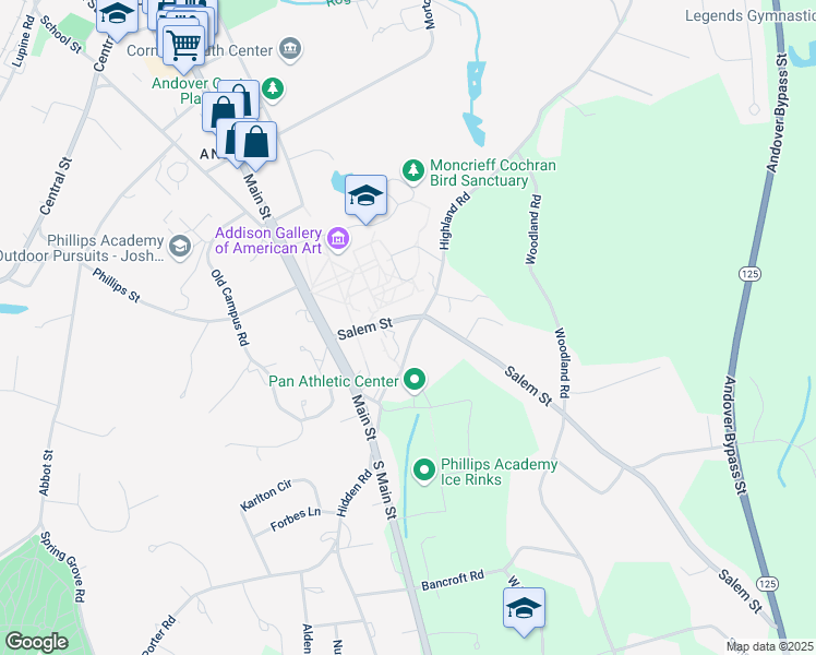 map of restaurants, bars, coffee shops, grocery stores, and more near 15 Salem Street in Andover
