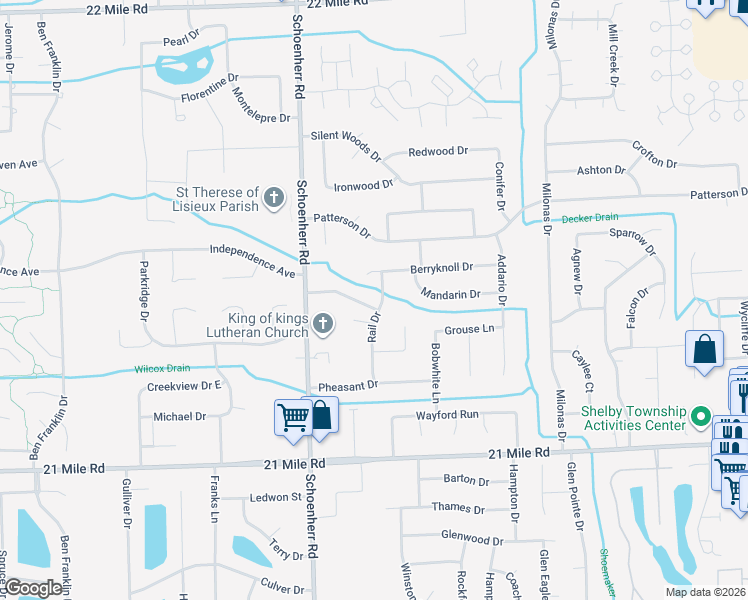 map of restaurants, bars, coffee shops, grocery stores, and more near 13831 Greenville Drive in Macomb County