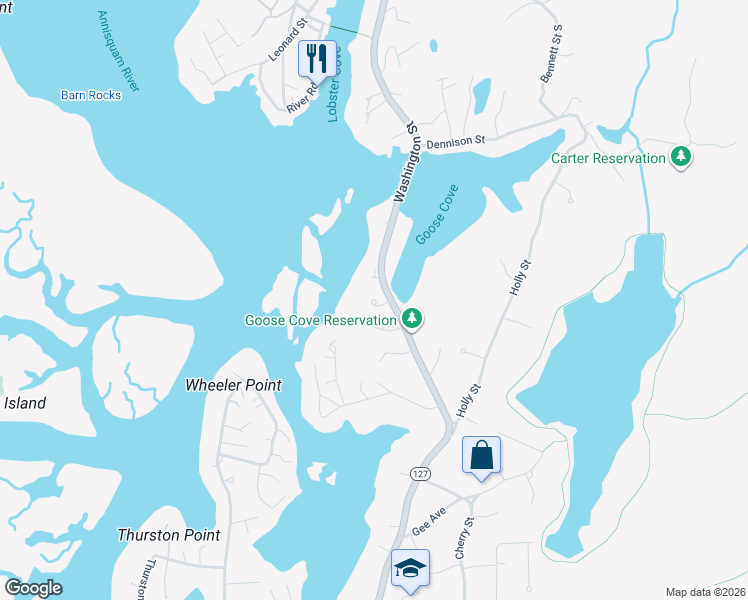 map of restaurants, bars, coffee shops, grocery stores, and more near 630 Washington Street in Gloucester