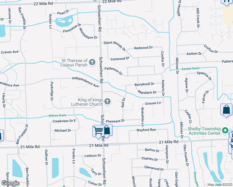 map of restaurants, bars, coffee shops, grocery stores, and more near 13775 Greenville Drive in Macomb County