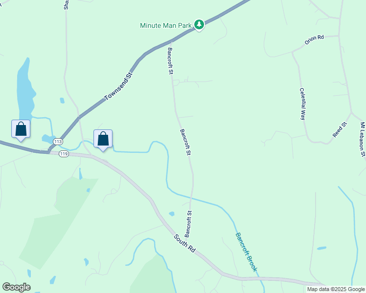map of restaurants, bars, coffee shops, grocery stores, and more near 33 Bancroft Street in Pepperell