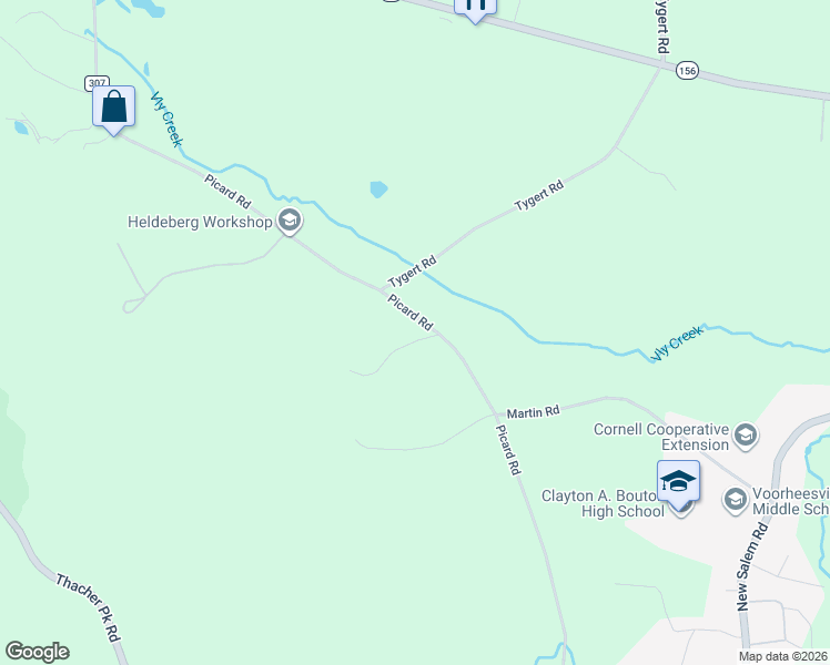 map of restaurants, bars, coffee shops, grocery stores, and more near 285 County Road 307 in Voorheesville