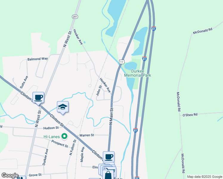 map of restaurants, bars, coffee shops, grocery stores, and more near 102 North Main Street in Homer