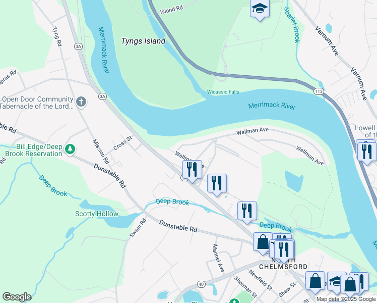 map of restaurants, bars, coffee shops, grocery stores, and more near 858 Wellman Avenue in Chelmsford