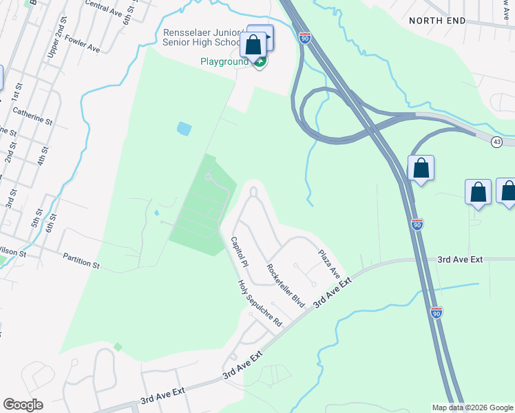 map of restaurants, bars, coffee shops, grocery stores, and more near 44 Capitol Place in Rensselaer
