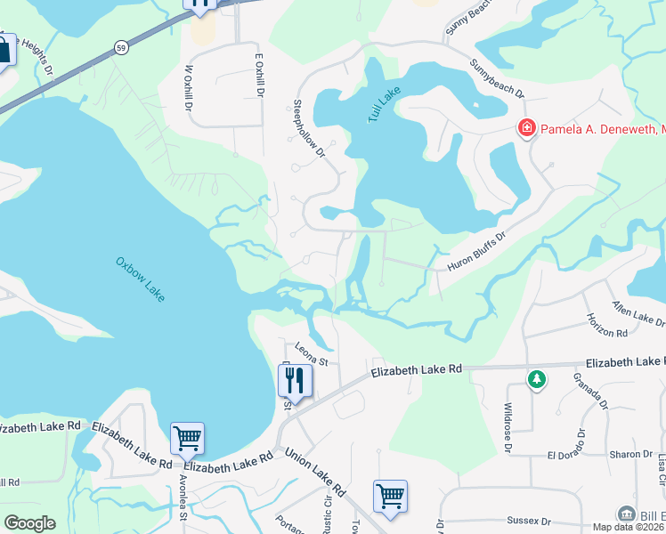 map of restaurants, bars, coffee shops, grocery stores, and more near 311 Shotwell Court in White Lake charter Township