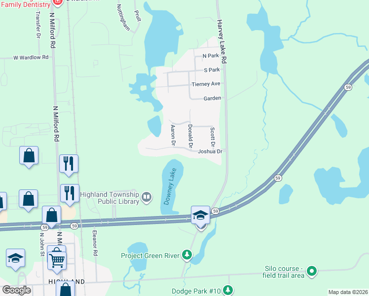 map of restaurants, bars, coffee shops, grocery stores, and more near 848 Joshua Drive in Highland Township
