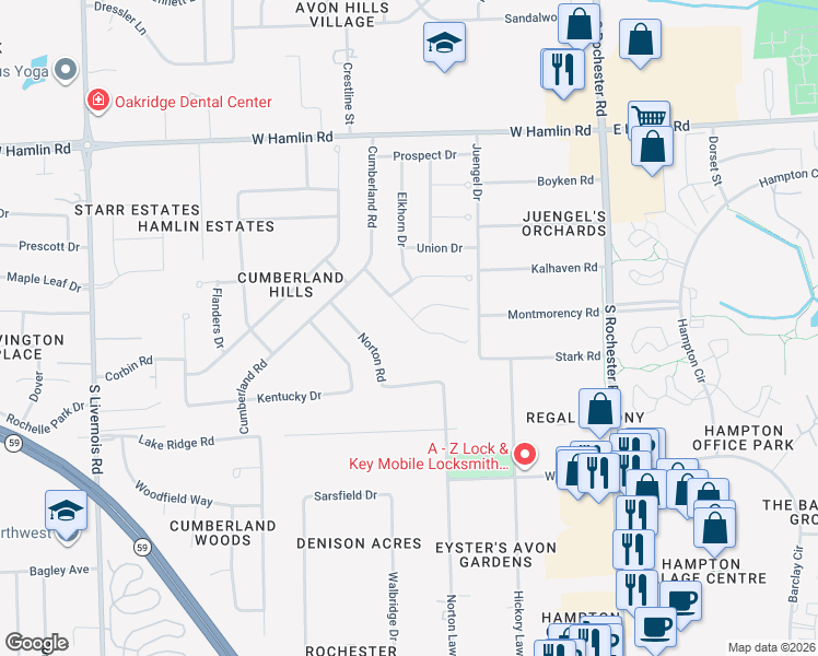 map of restaurants, bars, coffee shops, grocery stores, and more near 351 Coldiron Drive in Rochester Hills