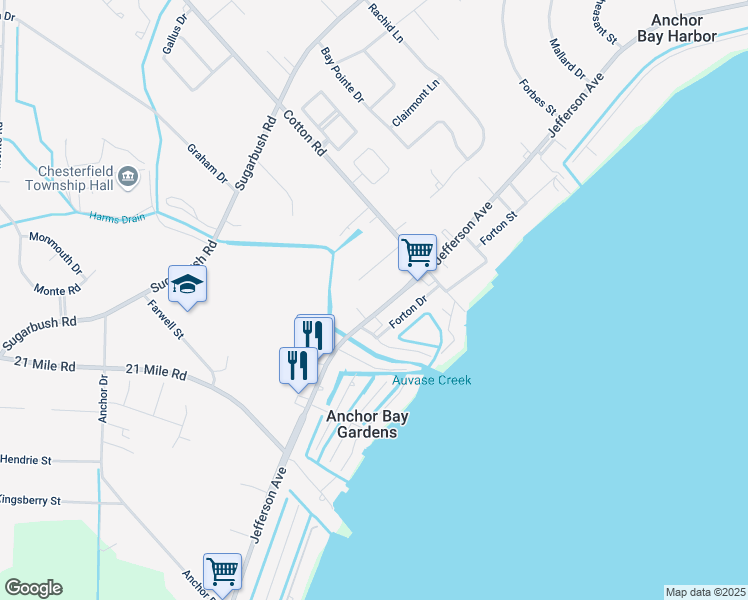 map of restaurants, bars, coffee shops, grocery stores, and more near 47129 Jefferson Avenue in Chesterfield