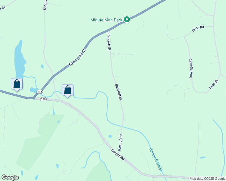 map of restaurants, bars, coffee shops, grocery stores, and more near 33 Bancroft Street in Pepperell