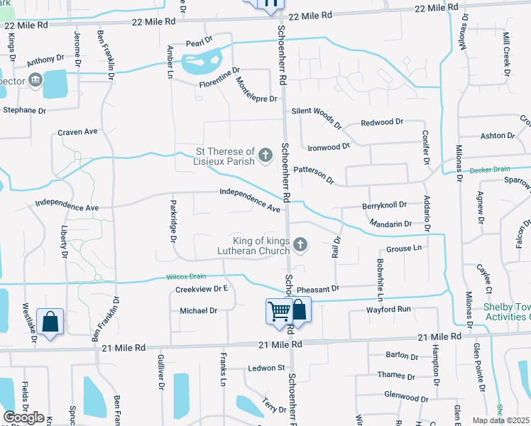 map of restaurants, bars, coffee shops, grocery stores, and more near 47611 Andrea Court in Macomb County